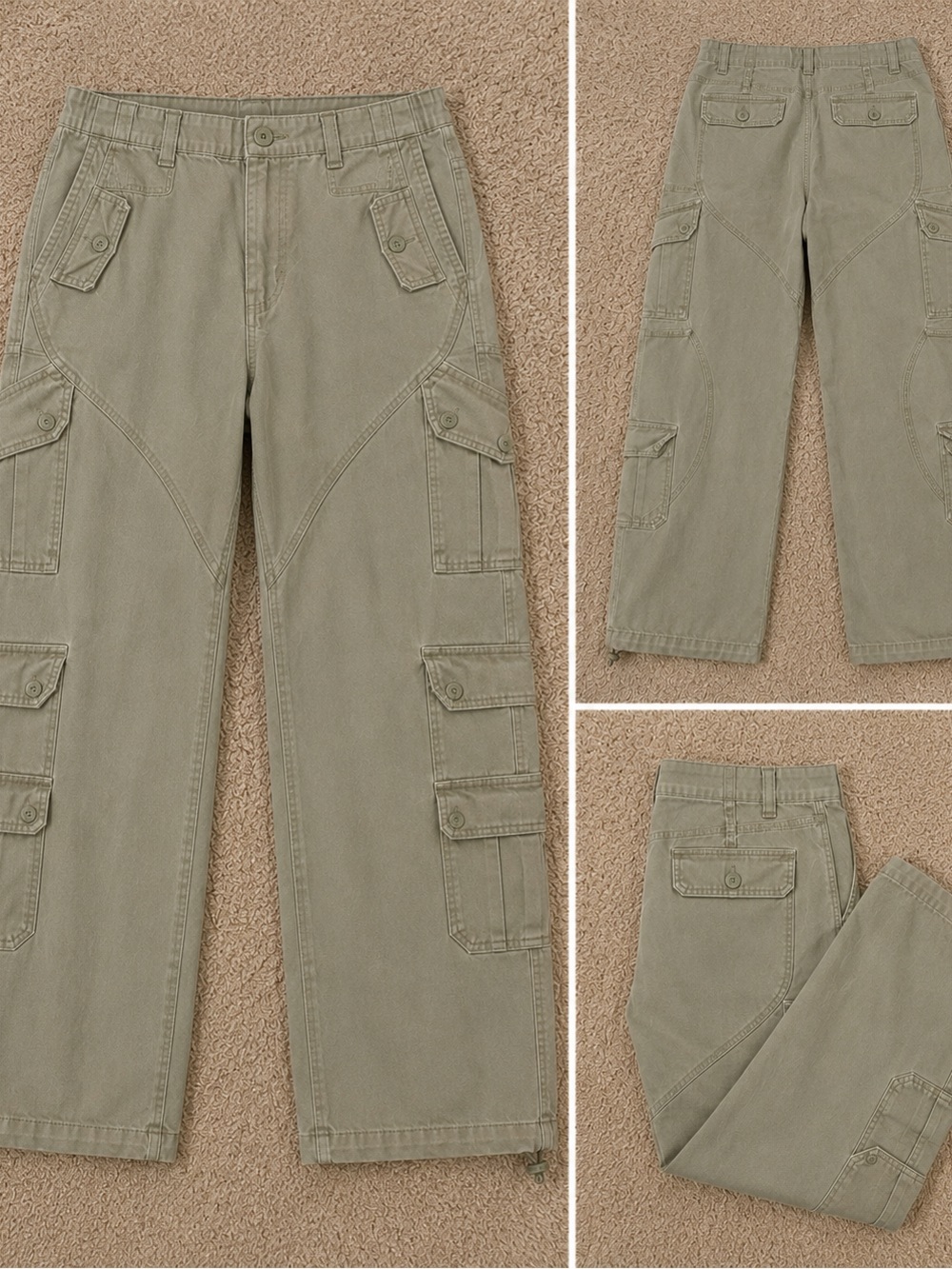 Match Men's Olive-Taupe Cargo Pants with Multiple Pockets